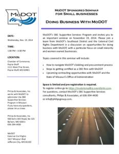 MoDOT Sponsored Seminar  for Small businesses Doing Business With MoDOT