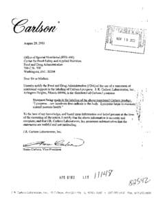 August 29,2002  Office of Special Nutritional (HFS-450) Center for Food Safety and Applied Nutrition Food and Drug Administration 200 c St. SW