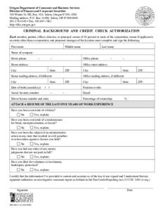 Oregon Department of Consumer and Business Services Division of Finance and Corporate Securities 350 Winter St. NE, Rm. 410, Salem, Oregon[removed]Mailing address: P.O. Box 14480, Salem, OR[removed][removed] 