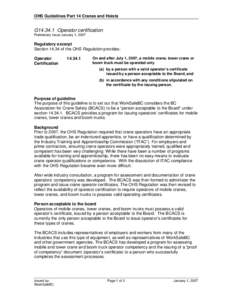 OHS Guidelines Part 14 Cranes and Hoists  G14.34.1 Operator certification Preliminary Issue January 1, 2007  Regulatory excerpt