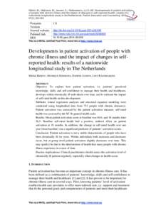 Developments in patient activation of people with chronic illness and the impact of changes in self-reported health: results of a nationwide longitudinal study in the Netherlands.
