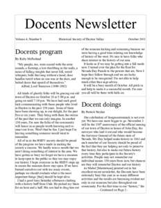 Docents Newsletter Volume 4, Number 9 Historical Society of Dayton Valley  October 2011