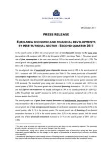 Euro area economic and financial developments by institutional sector - Second Quarter 2011