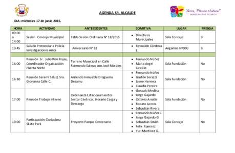 AGENDA SR. ALCALDE DIA: miércoles 17 de junioHORA 09:00 a 14:00