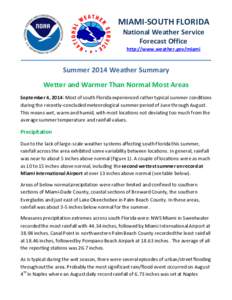 MIAMI-SOUTH FLORIDA National Weather Service Forecast Office http://www.weather.gov/miami  Summer 2014 Weather Summary