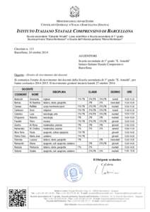 MINISTERO DEGLI AFFARI ESTERI CONSOLATO GENERALE D’ITALIA A BARCELLONA (SPAGNA) ISTITUTO ITALIANO STATALE COMPRENSIVO DI BARCELLONA Scuole secondarie “Edoardo Amaldi”: Liceo scientifico e Scuola secondaria di 1° g