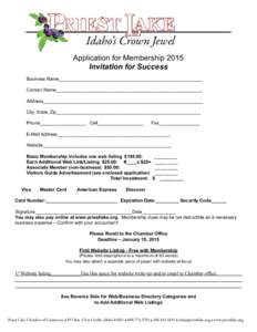 Idaho’s Crown Jewel Application for Membership 2015 Invitation for Success Business Name________________________________________________________ Contact Name_________________________________________________________ Add