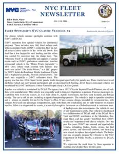 NYC FLEET NEWSLETTER Bill de Blasio, Mayor Stacey Cumberbatch, DCAS Commissioner Keith T. Kerman, Chief Fleet Officer