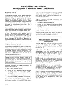 2013 DC-133 Instructions for 2013 Form 4U:  Underpayment of Estimated Tax by Corporations