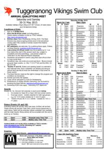 Tuggeranong Vikings Swim Club ANNUAL QUALIFYING MEET Saturday and Sunday[removed]May[removed]Australian Institute of Sport, Bruce ACT[removed]lane, 25 metre indoor