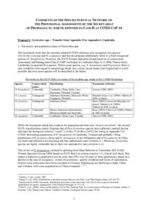 COMMENTS OF THE SPECIES SURVIVAL NETWORK ON THE PROVISIONAL ASSESSMENTS BY THE SECRETARIAT OF PROPOSALS TO AMEND APPENDICES I AND II AT CITES COP 14 Proposal 1: Nycticebus spp. – Transfer from Appendix II to Appendix I