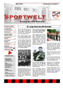 MärzJahrgang 5, Ausgabe 1 Sportwelt Zeitung des KSV Baunatal