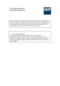 QUT Digital Repository: http://eprints.qut.edu.au/ Soltani, Hamid and Zare, Firuz and Adabi, Jafar[removed]Effects of switching time on output voltages of a multilevel inverter used in high frequency applications. In Proc