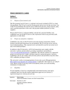 University of Southern California Administrative, Operations and Business Practices PROCUREMENT CARDS Section 1 Introduction