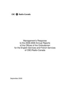 Management’s Response to the[removed]Annual Reports of the Offices of the Ombudsmen for the English Services and French Services of CBC/Radio-Canada