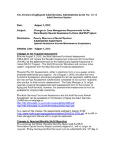 N.C. Division of Aging and Adult Services, Administrative Letter No: 13-14 Adult Services Section Date:  August 1, 2013