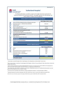 Attachment 5C  Sutherland Hospital The following information is provided in respect to the budget and activity requirements for Sutherland Hospital for the financial yearThe budget represents the initial alloca