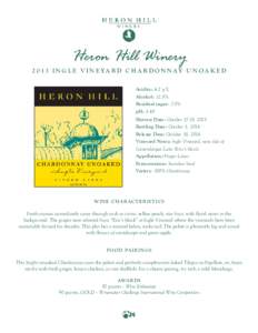 Heron Hill WineryI N G L E V I N E YA R D C H A R D O N NAY U N OA K E D Acidity: 6.2 g/L Alcohol: 12.5% Residual sugar: .73%