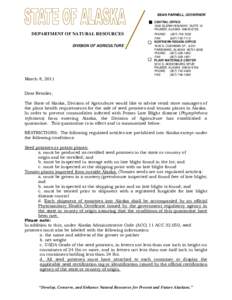SEAN PARNELL, GOVERNOR CENTRAL OFFICE 1800 GLENN HIGHWAY, SUITE 12 PALMER, ALASKA[removed]DEPARTMENT OF NATURAL RESOURCES
