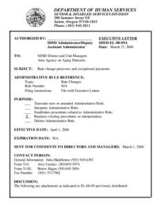 DEPARTMENT OF HUMAN SERVICES SENIOR & DISABLED SERVICES DIVISION 500 Summer Street NE Salem, Oregon[removed]Phone: ([removed]