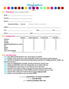 Aflac Interest Sheet  1 Personal Info **Please complete all fields** Name: Job Title:______________________________________ Spouse: