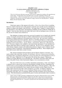 Kitzmiller’s error Use of an exclusive rather than inclusive definition of religion Remarks of John Calvert, J.D.1 Liberty University School of Law February 6, 2009