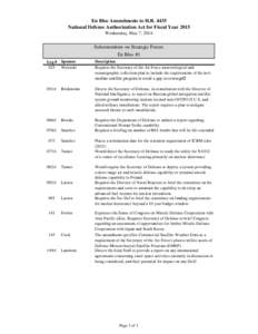 En Bloc Amendments to H.R[removed]National Defense Authorization Act for Fiscal Year 2015 Wednesday, May 7, 2014 Subcommittee on Strategic Forces En Bloc #1