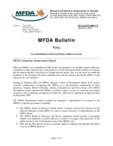 Policy Bulletin #0011-P - MFDA Corporate Governance Report