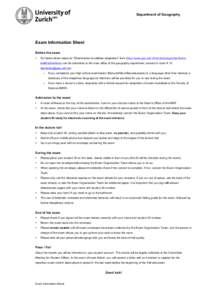 Department of Geography  Exam Information Sheet Before the exam •