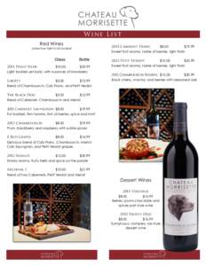 W i ne L i s t Red Wines 2011 Cabernet Franc  (Listed from light to full bodied)