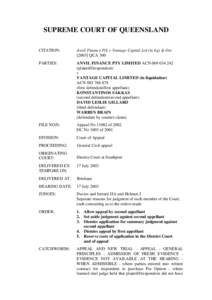 SUPREME COURT OF QUEENSLAND CITATION: Anvil Finance P/L v Vantage Capital Ltd (in liq) & OrsQCA 300