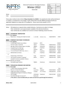 Reformed Presbyterian Theological Seminary  Winter 2012 Book Order  Total: