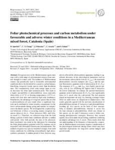 Biogeosciences, 11, 5657–5674, 2014 www.biogeosciences.netdoi:bg © Author(sCC Attribution 3.0 License.  Foliar photochemical processes and carbon metabolism under