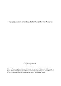 Naissance et mort de l'artiste: recherche sur les "Vies" de Vasari