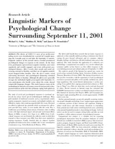 P SY CH O L O G I CA L SC I ENC E  Research Article Linguistic Markers of Psychological Change