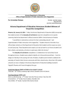 Arizona Department of Education Office of Superintendent of Public Instruction John Huppenthal For Immediate Release  Contact: Jennifer Liewer