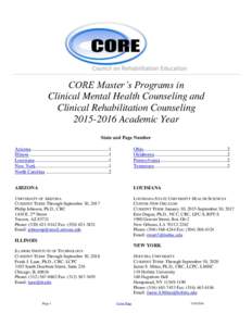 CORE Master’s Programs in Clinical Mental Health Counseling and Clinical Rehabilitation CounselingAcademic Year State and Page Number Arizona...............................................................1