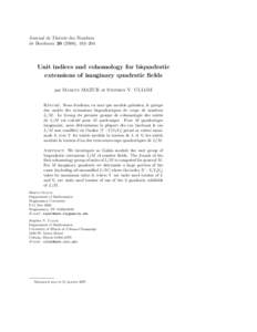 Journal de Th´eorie des Nombres de Bordeaux), 183–204 Unit indices and cohomology for biquadratic extensions of imaginary quadratic fields par Marcin MAZUR et Stephen V. ULLOM