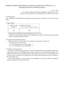 Readings of Radiation Monitoring of Outdoor Swimming Pools at Schools, etc. in Fukushima Prefecture (Preliminary Report) July 6, 2012 Local Nuclear Emergency Response Headquarters (Radioactivity Team) Disaster Provision 