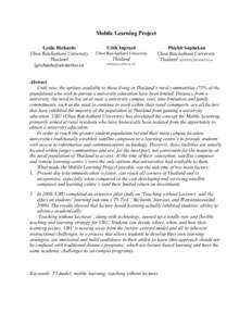 Distance education / Mobile technology / Educational technology / E-learning / Student engagement / MLearning / Ubon Ratchathani University / Formative assessment / Teaching and learning center / Education / Educational psychology / Philosophy of education