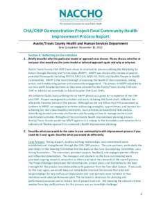 CHA/CHIP Demonstration Project Final Community Health Improvement Process Report Austin/Travis County Health and Human Services Department Date Completed: November 30, 2012  ______________________________________________