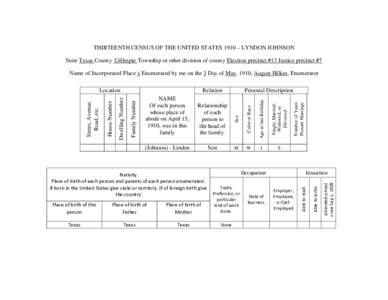 Census / Enumerated type / Precinct / Politics of the United States / Statistics / United States Census / Lyndon B. Johnson