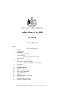 AUSTRALIAN CAPITAL TERRITORY  Auditor-General Act 1996 No. 23 of[removed]TABLE OF PROVISIONS