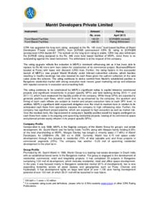 Mantri Developers Private Limited Instrument Amount  Rating
