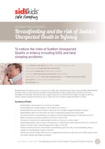 Breastfeeding / Sudden infant death syndrome / Co-sleeping / Infant formula / Human breast milk / Back to Sleep / Australian Breastfeeding Association / Pacifier / Infant / Human development / Childhood / Infancy