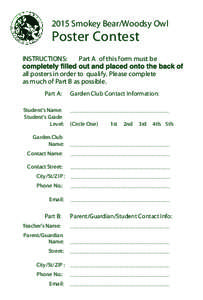 2015 Smokey Bear/Woodsy Owl  Poster Contest INSTRUCTIONS:  : Part A of this form must be