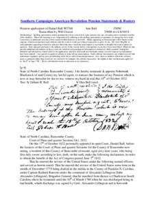 Southern Campaigns American Revolution Pension Statements & Rosters Pension application of Daniel Ball W5768 Transcribed by Will Graves Ann Ball