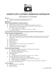 COUNTY/CITY LOTTERY OPERATOR CONTRACTS . . . . . . . . . . . . . . . . . . . . . . . . . . . . . . . . . . . . . . . Provisions to Consider  Recitals