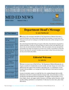 MED ED NEWS Winter 2014 Volume 4 No. 1  Faculty of Medicine