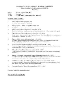 CHITTENDEN COUNTY REGIONAL PLANNING COMMISSION TRANSPORTATION ADVISORY COMMITTEE AGENDA DATE: TIME: PLACE: